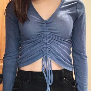 Ultra Flirt Blue Cinched Top With Ties